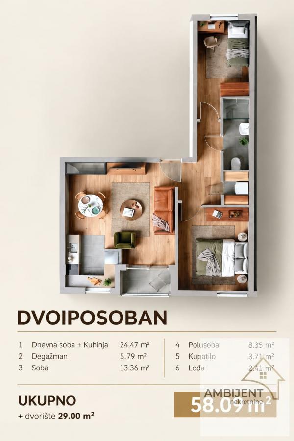 Slika 5 - Dvoiposoban stan na prodaju, 58m2, 124.997€